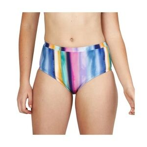 Speedo Womens Active High Waist‎ Bikini Botton Size XS Porcelain Rainbow Stripe